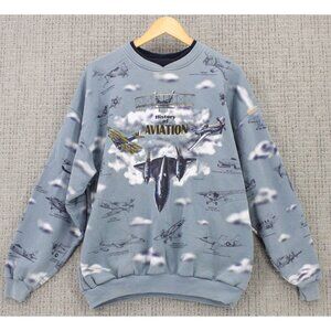 Vintage Art Unlimited Sweatshirt Mens XL History Of Aviation All Over Print 90s